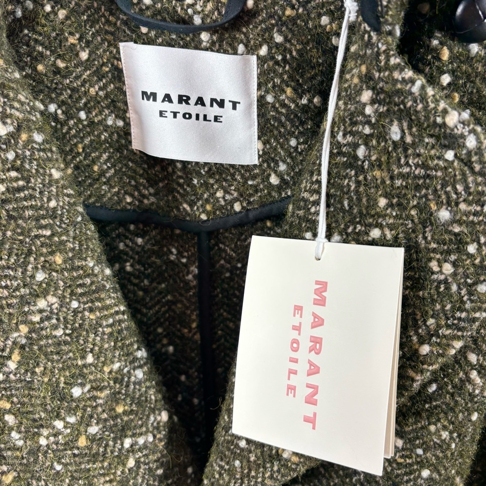 Isabel Marant Etoile Horia Wool Wrap Coat Khaki Green Size 36 4 NEW - Picture 3 of 8